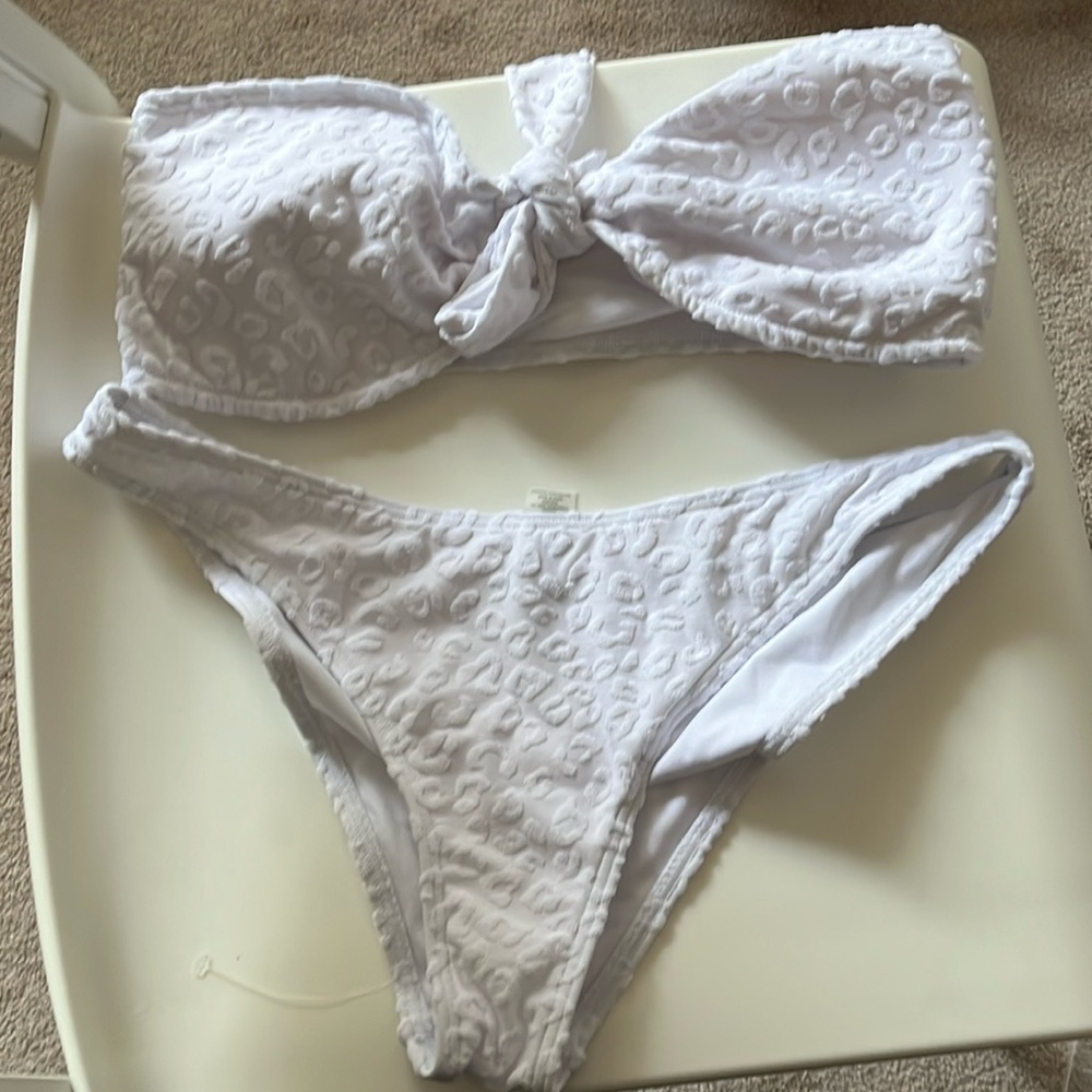 White high leg strapless bikini